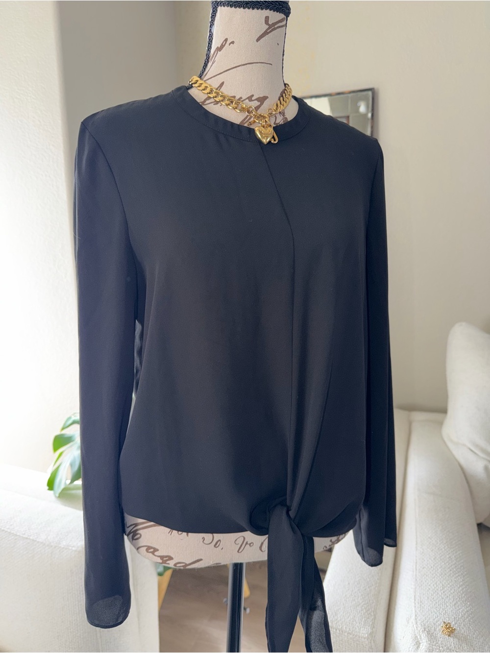 Madewell Black Long-Sleeve Tie-Hem Blouse